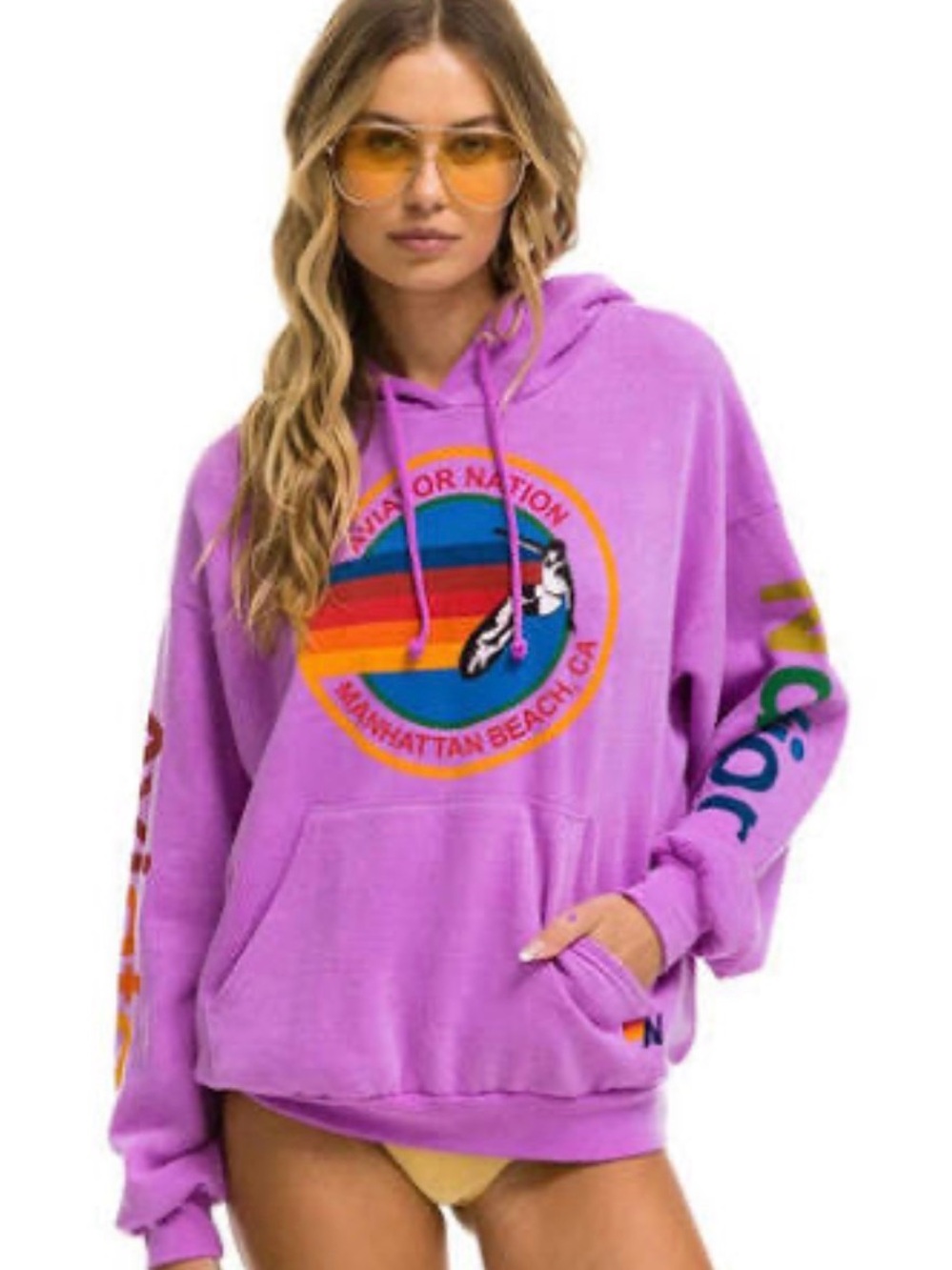 Aviator Nation Purple Hoodie with Rainbow Logo